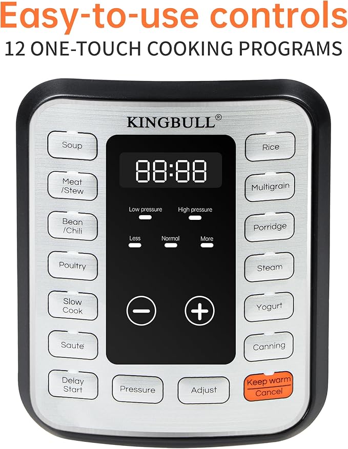 KINGBULL 12-in-1 Electric Pressure Cooker, Instant Multi-Use Non-Stick Pot, Slow Cooker, Rice Cooker, Steamer, Sauté, Yogurt Maker, Warmer &Delay Start,LED Screen& Manual(6QT)