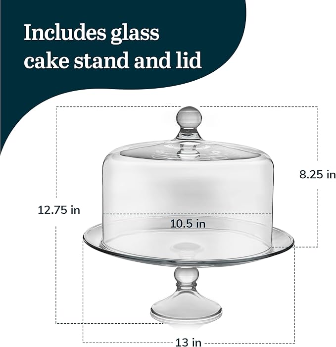 Libbey Selene Glass Cake Stand with Dome Lid, Elegant Curved Footed, Covered Cake Stand, Versatile Serving Dish for Variety of Desserts and More