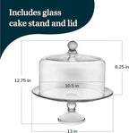 Libbey Selene Glass Cake Stand with Dome Lid, Elegant Curved Footed, Covered Cake Stand, Versatile Serving Dish for Variety of Desserts and More