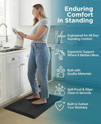 Ophanie Anti Fatigue Cushioned Mat, 3/4 inch Thick, Kitchen Mats for Floor, Kitchen Rugs, Waterproof, Comfort Ergonomic Standing Mat for Office, Home, Standing, 20 x 48 Black Non-Slip Ridged Bottom