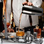 Cocktail Shaker Set, Mixology Bartender Kit 10-Piece Bar Tool Set with Stylish Bamboo Stand, Bar kit: Martini Shaker Mixing Spoon Muddler Jigger Corksrew for Barware Set | Black