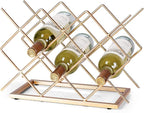 Countertop Wine Rack - 10 Bottle Freestanding Modern Gold Metal Small Wine Rack - Tabletop Wine Holder Stand for Cabinet, Pantry, Wine Bottle Storag…