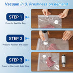 Compact Vacuum Sealer for Food (Incl. 30 Reusable Bags), Ice-Cooling Contact Portable Food Saver for Meal Prep, Camping & Kitchen Clutterealer with 60KPa Pro Suction