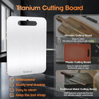 Saliva 3pcs Titanium Cutting Boards for Kitchen, Titanium Cutting Board Set of 3, Non Toxic Double Sided Food Grade, Dishwasher Safe, No Blunt Knife, Chopping Boards with Handle for Meat & Vegetable