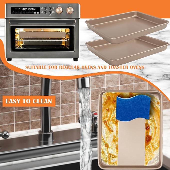 Baking Sheet Pans,2 Pack Nonstick Baking Pans Cookie Sheet Brownie Pan,Bread & Cake Pan, Toaster Oven Tray Bakeware, Small Non stick Baking Tray, Heavy-Duty Bread Loaf Pan (11x9x1.2 Inches)