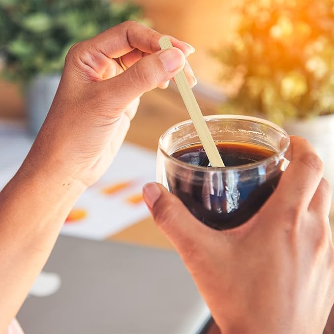 500pcs Bamboo Coffee Stirrers Individually Wrapped, 5.5 Inch Disposable Wood Swizzle Stick Beverage Mixer, Eco Friendly Long Wood Stir Sticks for Mixing Cocktail Hot Chocolate Drinking Tea