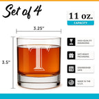(T-Monogram)- 4 Piece Set of 11 Ounce Engraved Heavy Base Rocks Glasses Elegant Glass-Multi-Purpose Beverage-Rocks Glass- Gift for any Occasion- By: On The Rox