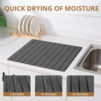 Large Stone Dish Drying Mat for Kitchen Counter, 24"×16" Quick Dry Collapsible Diatomaceous Earth Mat – Super Absorbent Foldable Drying Pad for Dishes (Dark Gray, 23.2" x 15.4")