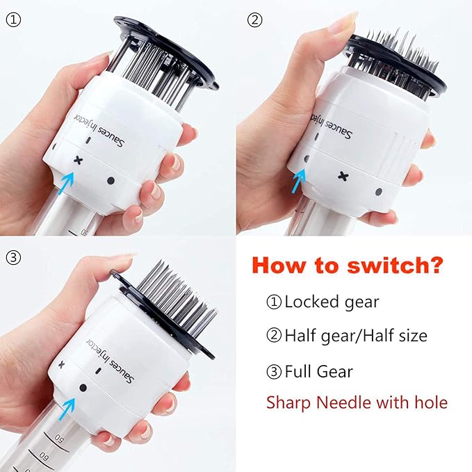 Stainless Steel Sharp Needle Blades Meat Injector 2 in 1 Needle Meat Tenderizer, 304 Stainless Steel(3 injection needle pinhole), Sauces Injector Marinade Flavor Syringe Kitchen Accessories