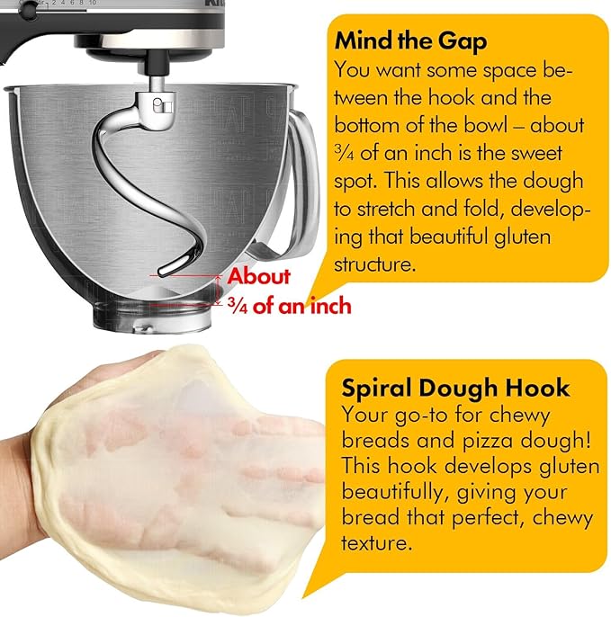 Spiral Dough Hook Replacement for KitchenAid 3.5 Qt. Tilt-Head Stand Mixers/Polished 18/8 Stainless Steel Accessories/No coating/Dishwasher Safe/Compatible for KSM3311/3316/ Artisan Mini Series