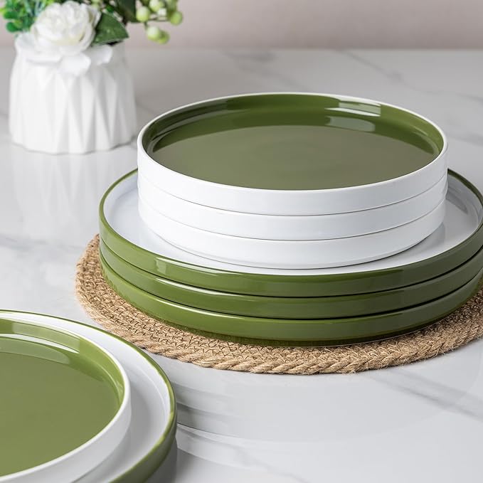 AmorArc Ceramic Dinner Plates Set of 6,10.25 inch Large Stoneware plates for Kitchen, Microwave&Dishwasher Safe,Scratch Resistant-Green