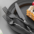 KINGSTONE Black Silverware Set, Luxury 20 Piece Flatware Set for 4, 18/10 Stainless Steel Cutlery Set with Diamond Cut Pattern for Kitchen, Home, Wedding, Party, Mirror Polished and Dishwasher Safe