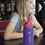 ThermoFlask Kids Bottle with Straw Lid - Durable & Dishwasher-Safe Water Bottles & Lids - Leak-Proof Bottle Lid Design - Reusable Water Bottles for Everyday Use - 14 oz, Punch/Eggplant (2 Pack)