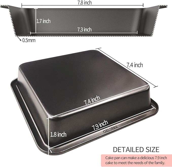 CHEFMADE Square Cake Pan, 8-Inch Bakeware Non-Stick Carbon Steel Pan Deep Dish Oven Baking Mold Baking Tray Ovenware for Cakes, Bread, Pizza, Cookies