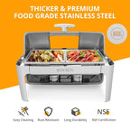 ROVSUN 3 Pack Roll Top Chafing Dish Buffet Set,9 Quart Rectangular NSF Stainless Steel Chafer for Catering,Buffet Servers and Warmers Set with Glass Window for Wedding, Party, Banquet, 2 Half Size