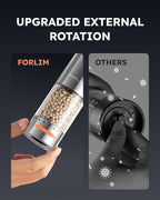 FORLIM Electric Salt and Pepper Grinder Set Rechargeable, Upgraded Washable, Automatic One-Handed Operation with LED, Adjustable Coarseness Pepper and Salt Grinder Refillable, Stainless Steel(Silver）