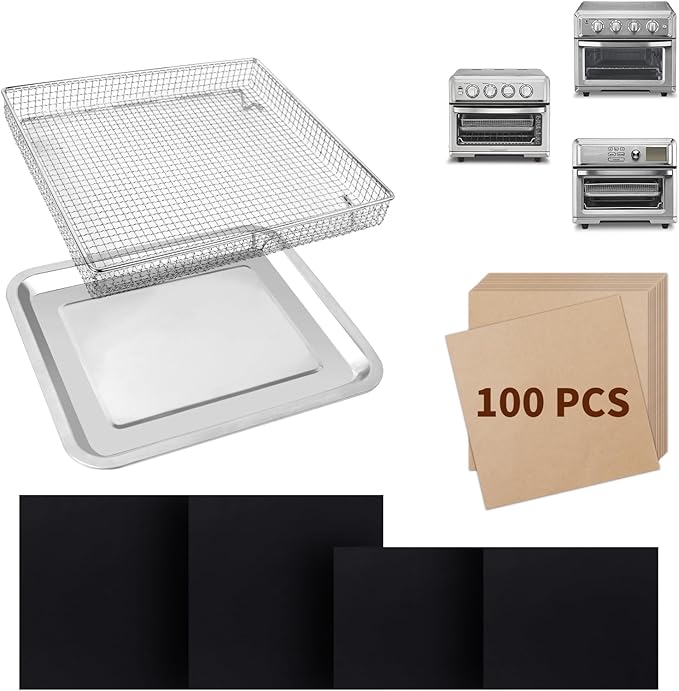 Air Fryer Basket for Oven Air Fryer Accessories for Cuisinart Air Fryer Toaster Oven, Baking Set with Air Fryer Basket Pan Parchment Paper Disposable Airfryer Liner for Cuisinart TOA-60/TOA-65