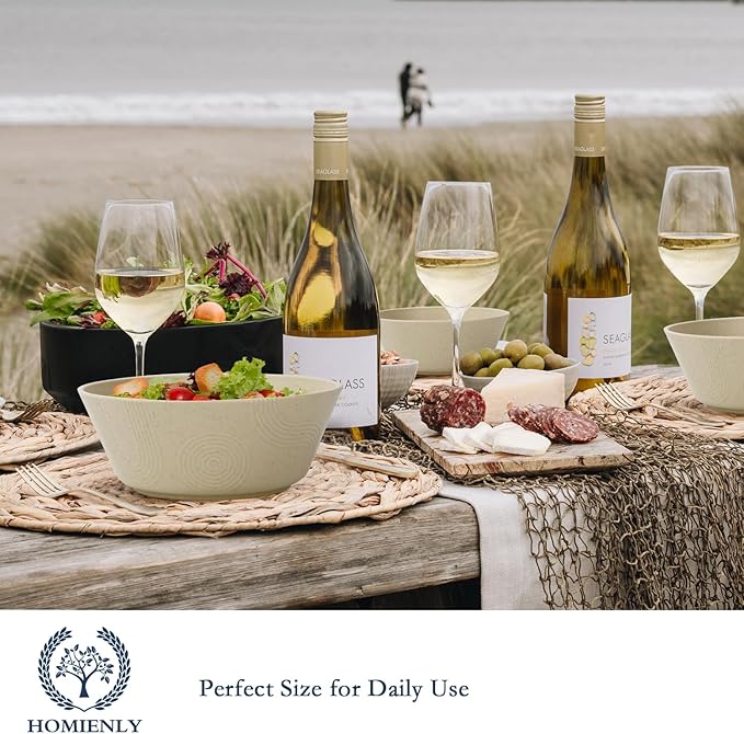 Homienly Cereal Bowl - Wheat Straw Bowls 6 PCS | Microwave & Dishwasher Safe | Patented Textured for Secure Grip| Ideal for Cereal, Soup, Salad - Versatile Dining Alternative to Plastic Bowls(Beige)