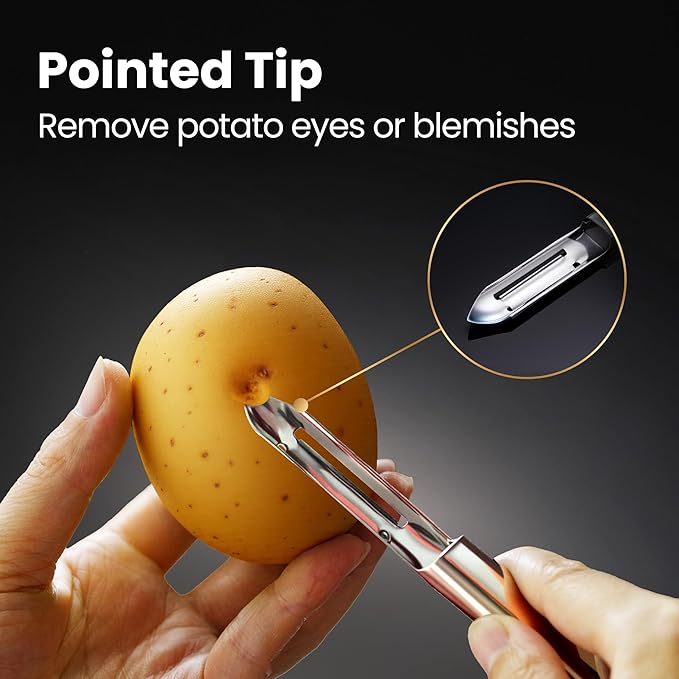 Stainless Steel Vegetable Peeler, Ultra Sharp Potato Peeler, Best for Peeling Veggie & Fruit, Seamless One-Piece Design, Peel Both Ways - Left & Right-Hand Friendly, Dishwasher Safe, 5-Year Warranty