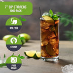 PAMI 1000 Disposable Plastic Cocktail Straws Stir Sticks, Coffee Stirrers for Hot & Cold Drinks, Ideal for Bars and Home (Black 7'')