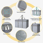 BALEINE 2Pk Insulated Reusable Grocery Bags, Collapsible Cooler Bag for Groceries, Heavy Duty Large Insulated Bag (24''x14''x15'', Urban Gray)