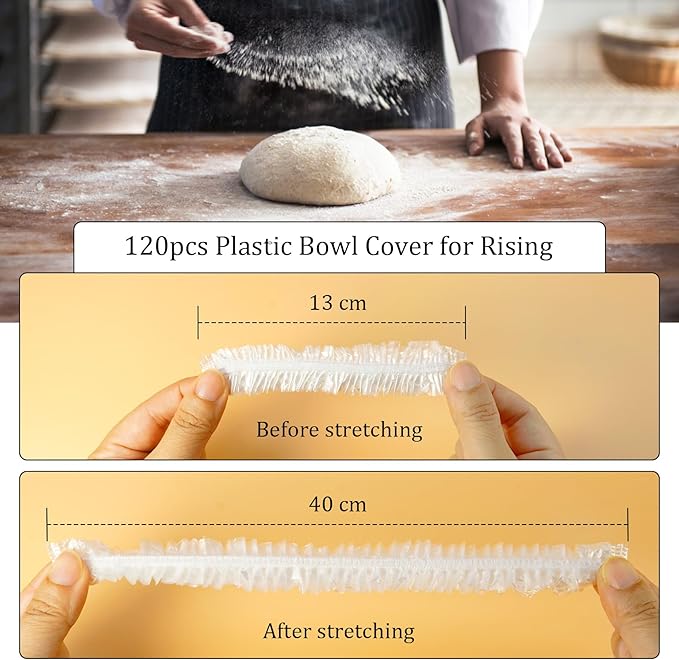 120PCS Reusable Bowl Covers for Bread Proofing, Elastic Plastic Covers for Sourdough Rising and Baking Supplies, Stretchable Wrap for Storage Containers