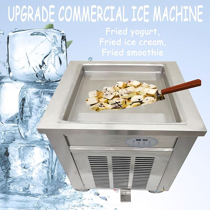 Commercial Fried Ice Cream Machine Single Pan Commercial Ice Roll Maker 20" Square Fried Ice Cream Pan Yogurt Fry ice Cream Machine for Bars/Cafes/Dessert Shops