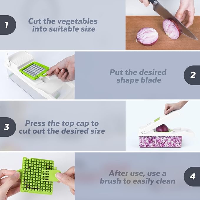 Vegetable Chopper, Pro Onion Chopper, 14 in 1Multifunctional Food Chopper, Kitchen Vegetable Slicer Dicer Cutter,Veggie Chopper With 8 Blades,Carrot and Garlic With Container (Gray) (White)