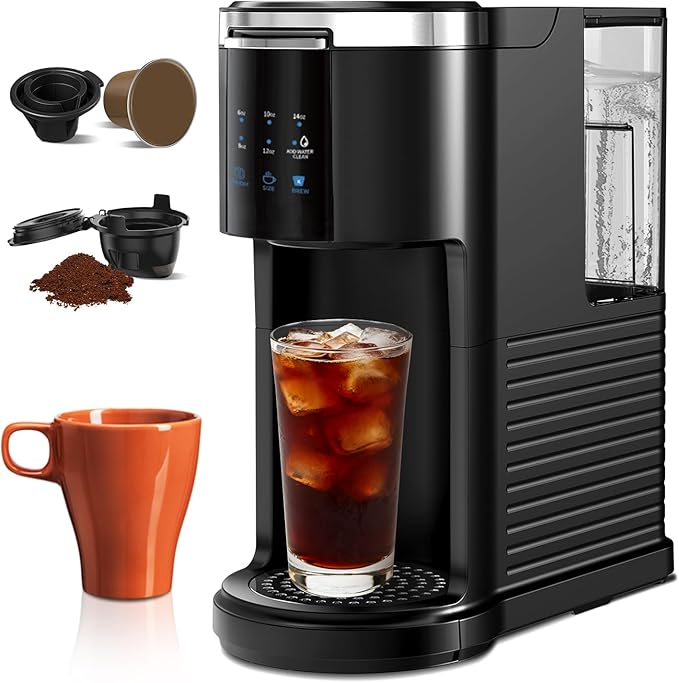 Single Serve Coffee Maker for 2 in 1 K Cup Pods & Ground Coffee,6 to 14 Oz Brew Sizes,40oz Removable Water Tank,Compact Portable Coffee Machine for Home,Black