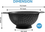 Black Colander for Kitchen, 3QT, Stainless Steel Pasta Strainer with Handle, Pasta Strainer for Fruits Vegetables Cooking Food, Dishwasher Safe