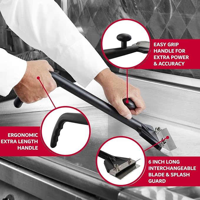 Chef Master Griddle Scraper & Flat Top Grill Cleaner - Griddle Cleaning Kit - Stainless Steel Flat Grill Scraper Tool for Diners, Restaurant, Food Truck - Blackstone Accessories - 90254