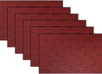 PIGCHCY Placemats,Washable Durable Woven Vinyl Placemats for Dining Table,Heat Resistant Plastic Placemats Set of 6 (18 x 12 inches,Burgundy Red)