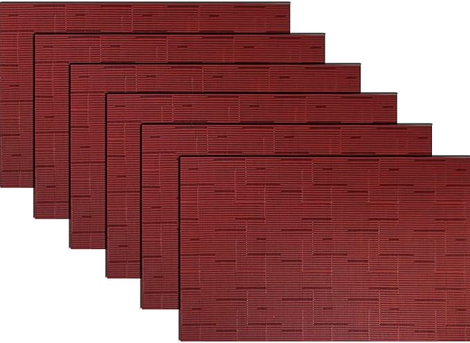 PIGCHCY Placemats,Washable Durable Woven Vinyl Placemats for Dining Table,Heat Resistant Plastic Placemats Set of 6 (18 x 12 inches,Burgundy Red)