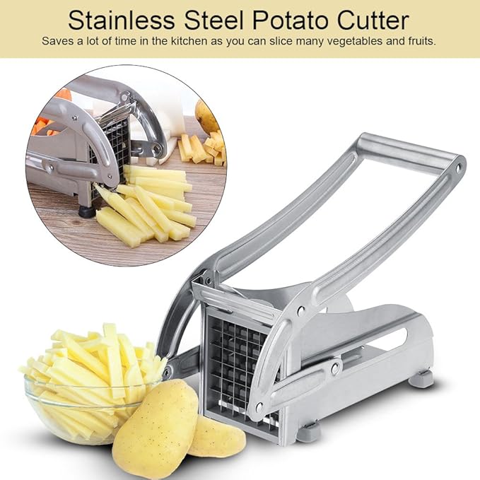 Fdit Stainless Steel Potato Cutter French Fry Cutter Veg Slicer Potato Chipper Home Kitchen Tool for Vegetable Fruit
