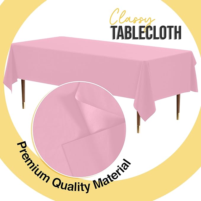 Exquisite 66% Thicker Premium Plastic Table Cloth Rectangle Table Cover 0.5 Mil 12 Pack Pink Table Cloth 54 Inch x 108 Inch Disposable Tablecloth Won't Tear Easily Like Cheap Thin Brands