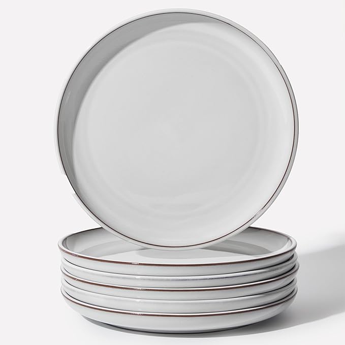 10 Inch Ceramic Plates, White Dinner Plate Set for Dessert Pizza Steak, Terracotta Kitchen Stoneware Serving Dishes Set, Dishwasher & Microwave Safe, Scratch Resistant