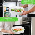 Microwave Steamer for Vegetables, Plastic Microwave Vegetable Steamer with Lid for Vegetables Prep Seafood Fish Cooking, White-Rectangle, 10.6Inch