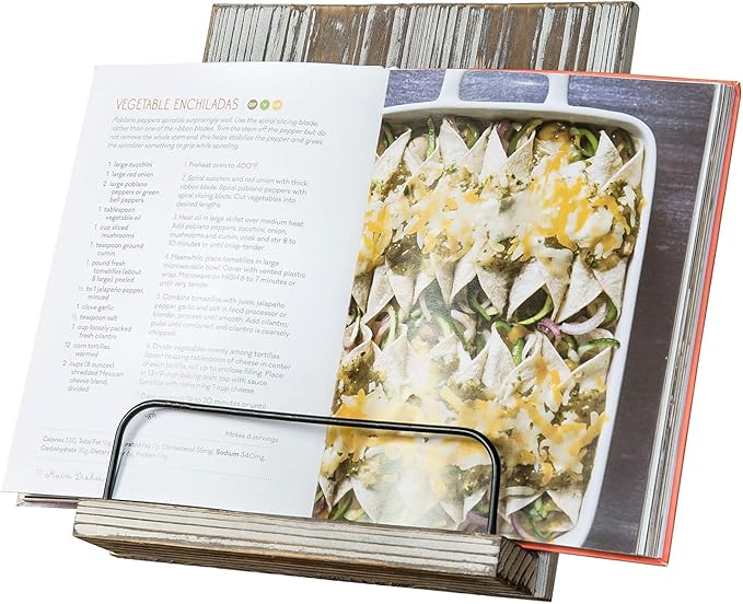 MyGift Torched Wood Cookbook Stand - Recipe Binder Reading Book Display and iPad Tablet Easel with Metal Page Holder and Kickstand