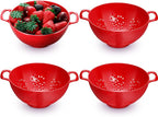 Baderke 4 Pack Mini Colander for Kitchen Plastic Berry Strainer with Double Handles 7.5 x 6 x 3 Inch Small Colander Strainer for Fruits Vegetables Food (Red)
