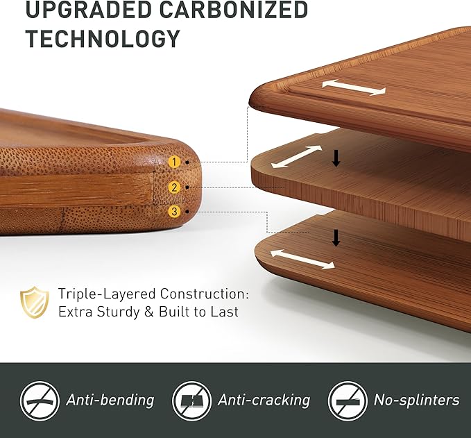 3 Packs Bamboo Cutting Board Set with Holder Nice Solid Thick Wood Deep Juice Groove & Built-in Handles Chopping Board Large Big Small Best Hardwood Kitchen Counter Organic Vegetable Meat BBQ Kit