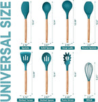 P&P CHEF Silicone Cooking Utensils Set, 8-Piece Kitchen Cooking Utensil with Wooden Handle, Silicone Spatula for Nonstick Cookware, Heat-proof & Easy Clean, Blue