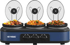 Triple Slow Cooker, 3×1.5 QT Buffet Servers and Warmers, 3 Pots Buffet Slow Cooker Adjustable Temp Lid Rests Stainless Steel Manual Silver for Parties Holidays Families,Blue