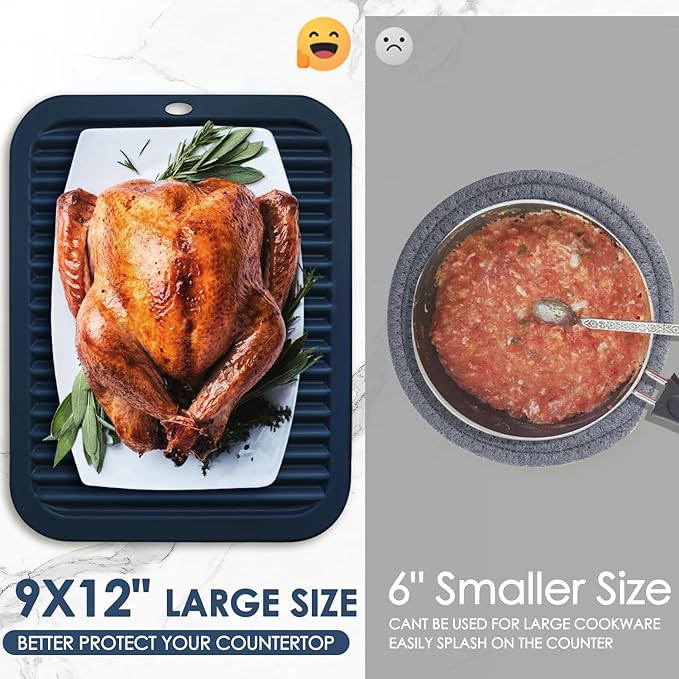 Silicone Mats for Kitchen Counter, 9x12'' Trivets for Hot Pots and Pans, Navy Blue Silicone Trivets for Hot Dishes, Protect Table Quartz Countertops