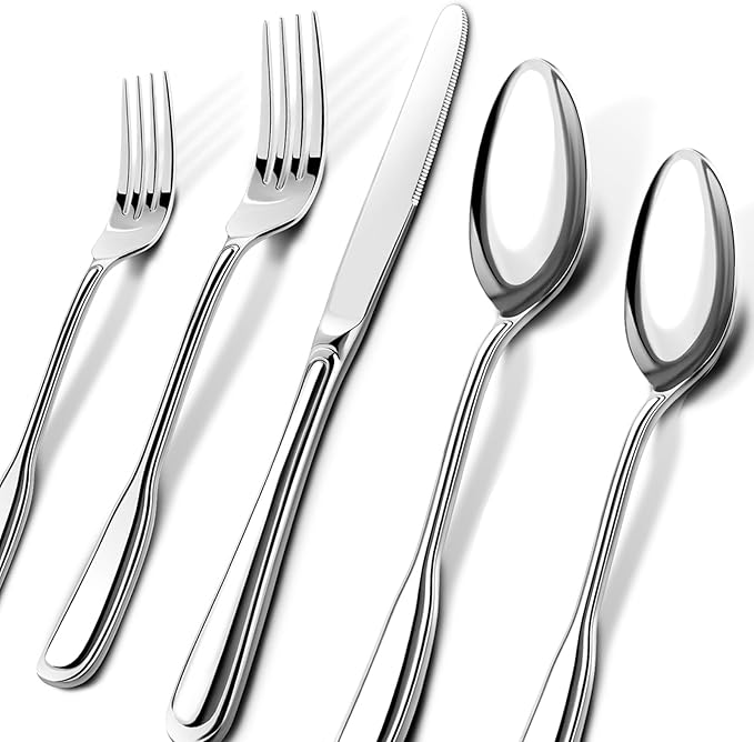 Silverware Set for 6, Stainless Steel Cutlery Set with Wide Handles, Mirror Polished Utensils Heavy Duty Spoons and Forks Set for Kitchen, Dishwasher Safe (Silver, 30 Pieces for 6)