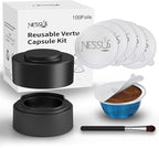 Nessus Reusable Kit for Nespresso Pods Vertuo, Reuse Old Coffee Pods for Nespresso Vertuo: 100 Pcs Aluminum Foil Seal Lid, Holder, Brush, Refillable Vertuo Plus Next Capsule Machine(No Pods Come)