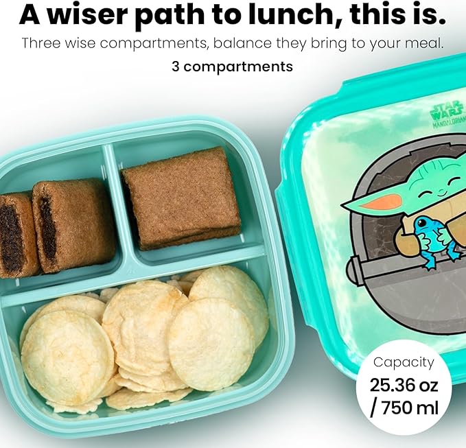 Yoobi Star Wars X Grogu Bento Box and Ice Pack for Kids & Tweens – 3 Compartment Lunch Box, Dishwasher & Microwave Safe Food Container – BPA & PVC Free, Leakproof
