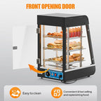 ROVSUN 15" Commercial Food Warmer Display Pizza Warmer, 3-Tier Electric Countertop Food Warmer w/LED Lighting Adjustable Removable Shelves Glass Door, Pretzel Warmer for Buffet Restaurant, 1000W