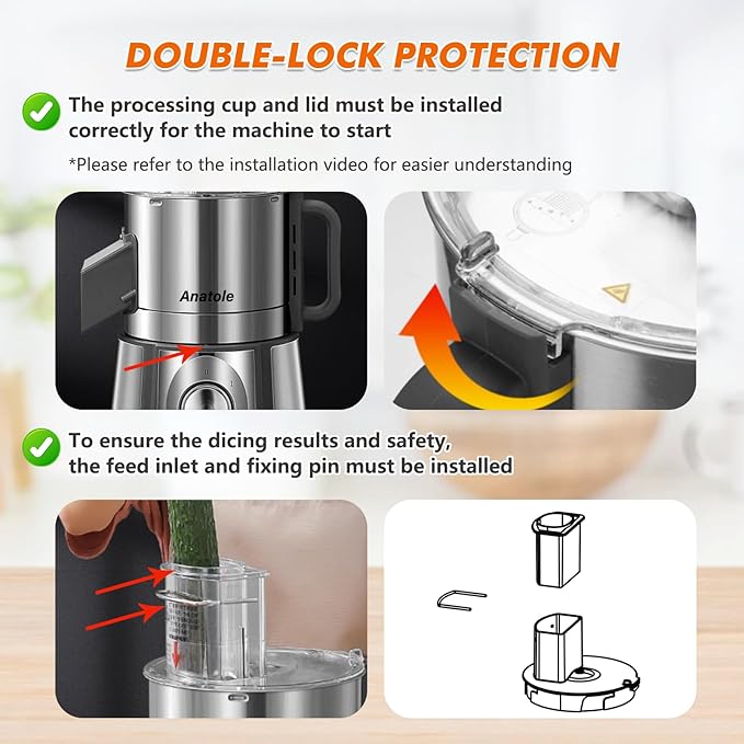 Anatole Electric Vegetable Dicer Stainless Steel 16-Cup Food Processor 300W Commercial Veggie Fruits Chopper Heavy Duty with 1/4" 3/8" 1/2" Blades Auto Discharge for Potato Onion Carrot