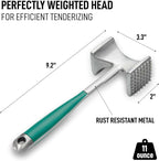Zulay Meat Tenderizer Hammer 10" Heavy Duty Dual Sided Mallet with Comfort Grip – Metal Pounder for Beef, Chicken, Pork & More - Mint