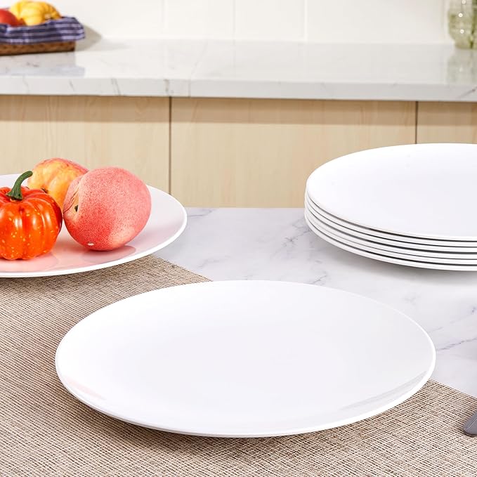 Plates 11inch Melamine Dinner Plates Round White Durable Dishes Set of 8 for Salad Dessert Dinner